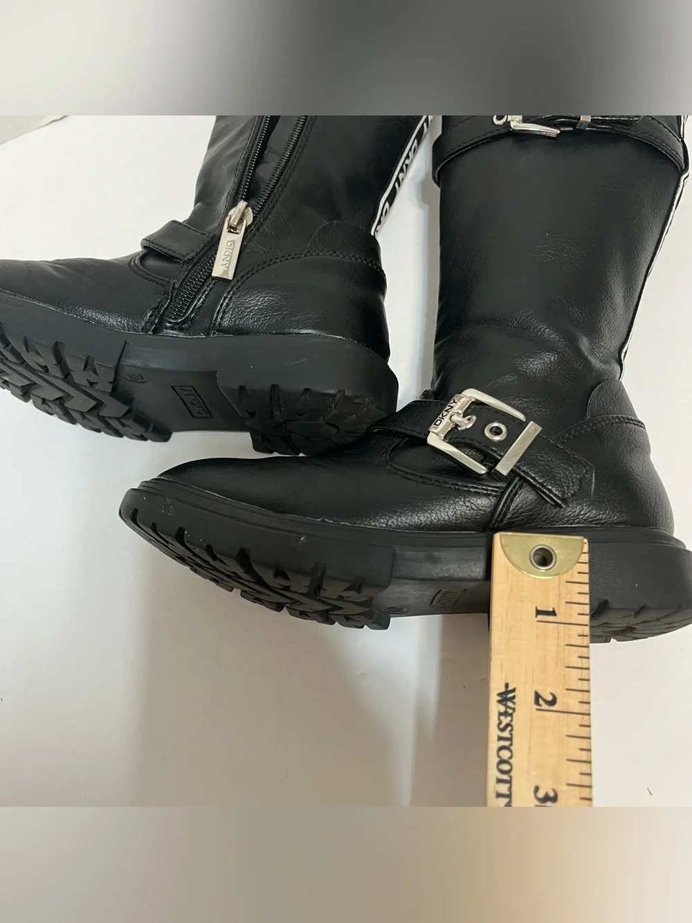 DKNY Black Girls' Mid-Calf Buckle Moto Style Boots EUC Size 12